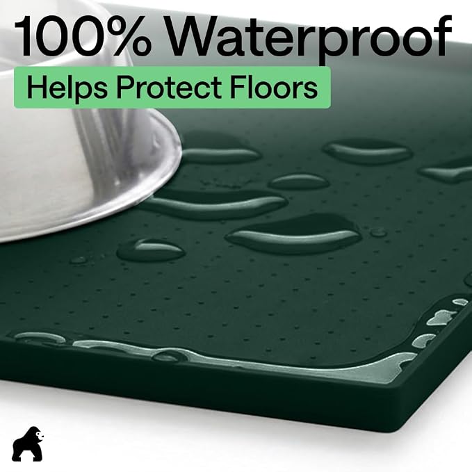 GORILLA GRIP 100% Waterproof Raised Edge BPA Free Silicone Pet Feeding Mat, Dog Cat Food Mats Contain Spills Protects Floors, Placemats for Cats and Dogs Water Bowl, Pets Accessories 16x10, Green - Image 4