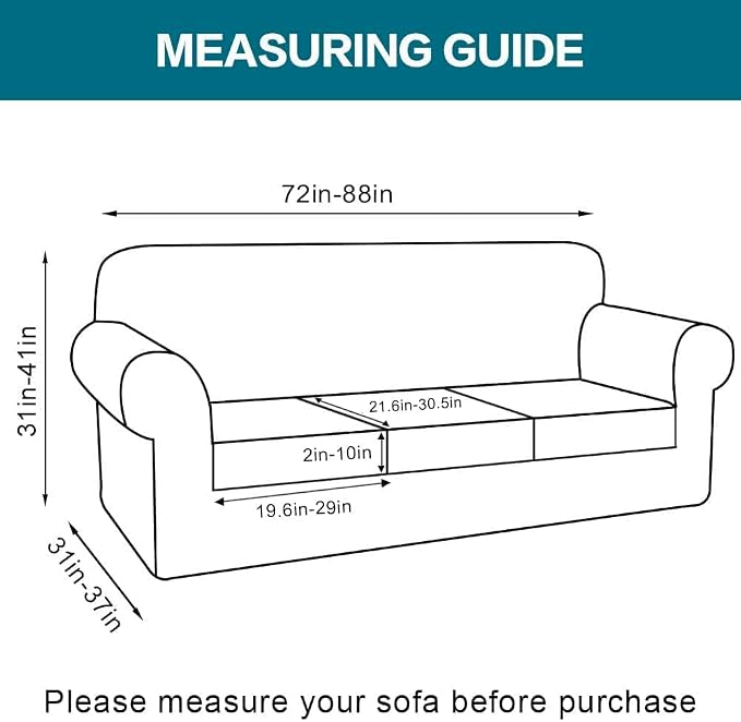 Turquoize 4 Piece Sofa Covers for 3 Cushion Couch Sofa Slipcover Soft Couch Cover for Dogs-Washable Sofa Furniture Cover with 3 Individual Cushion Covers (3 Cushion Sofa, Porcelain White) - Image 2
