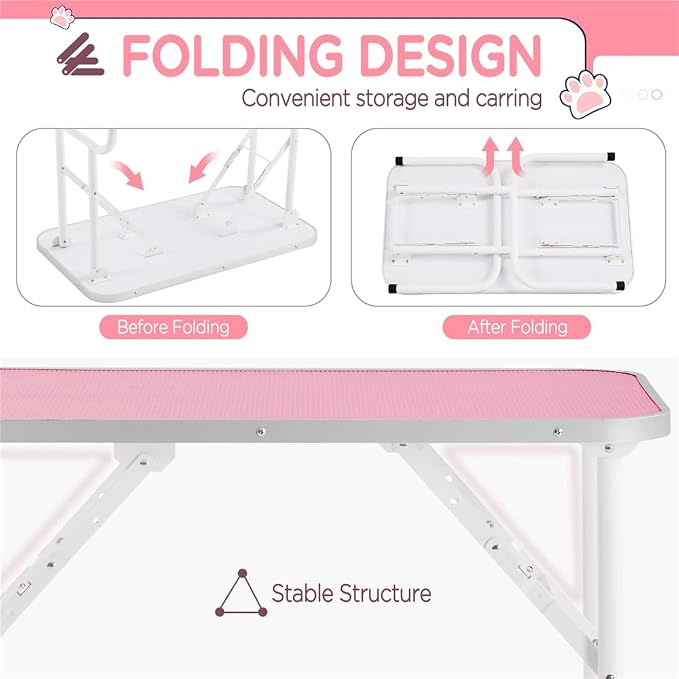 Yaheetech 32-inch Foldable Pet Dog Grooming Table w/Adjustable Height Arm - Drying Table for Home w/Noose for Small Dogs Cats, Maximum Capacity Up to 220lbs, Pink - Image 4