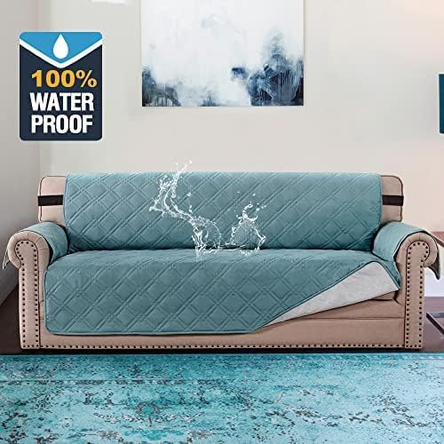 H.VERSAILTEX 100% Waterproof Sofa Slipcover Washable Sofa Cover Non-Slip Couch Cover for 3 Cushion Cover Furniture Protector for Pet Couch Cover with Puppy Paw Silicone Backing (XL Sofa, Stone Blue) - Image 2