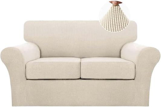 Turquoize 3 Piece Sofa Covers for 2 Cushion Couch Sofa Slipcover Soft Cover for Dogs-Washable Furniture Covers with 2 Individual Cushion Covers, Feature Jacquard Fabric(Loveseat, Biscotti Beige) by Turquoize