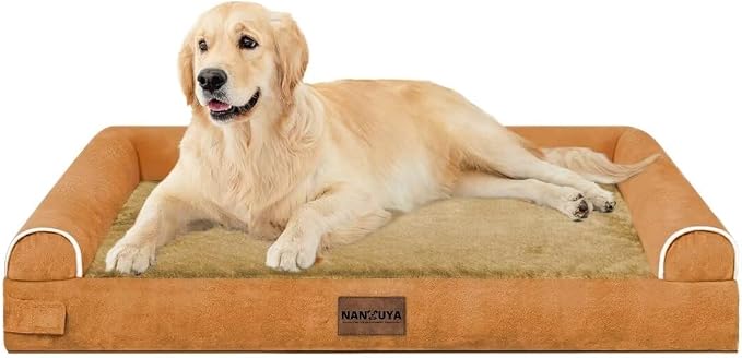 NANUYA Orthopedic Dog Bed for Large Dogs, 36 x 27 Inch, Orange | Egg crate foam for joint support, 3-sided bolster pet sofa, waterproof lining, washable cover, and non-skid base - Image 8