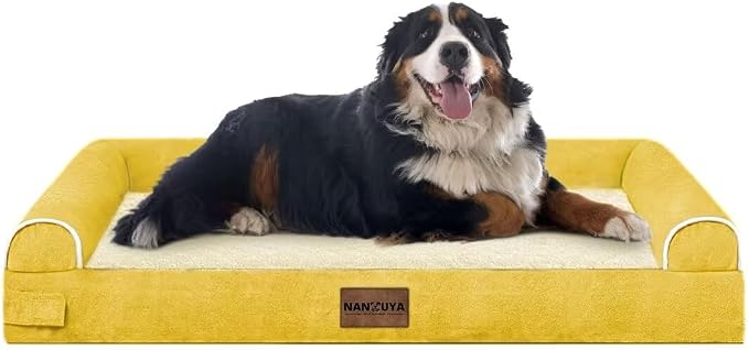 NANUYA Orthopedic Dog Bed for Jumbo Dogs, 53 x 42 Inch, Ginger | Egg crate foam for joint support, 3-sided bolster pet sofa, waterproof lining, washable cover, and non-skid base - Image 8