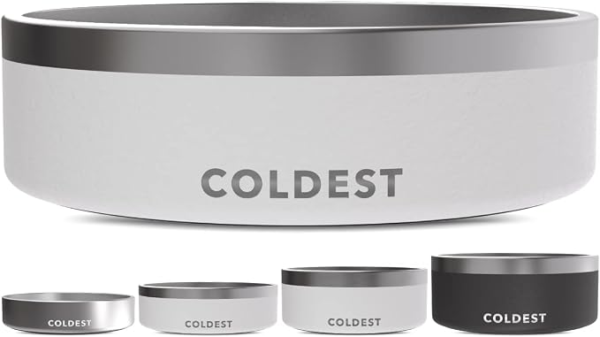 Coldest Dog Bowl - Anti Rust Metal, Non Slip, 3 Layers Insulated Stainless Steel Dog Bowls - Spill Proof & Heavy Duty - Water Bowl for Dogs, Cats & Pets, Dish Washer Safe (42 oz, Epic White) by Coldest