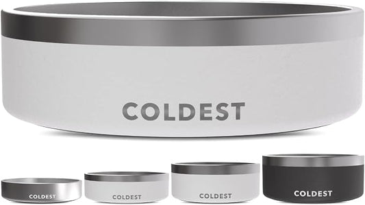 Coldest Dog Bowl - Anti Rust Metal, Non Slip, 3 Layers Insulated Stainless Steel Dog Bowls - Spill Proof & Heavy Duty - Water Bowl for Dogs, Cats & Pets, Dish Washer Safe (42 oz, Epic White) by Coldest
