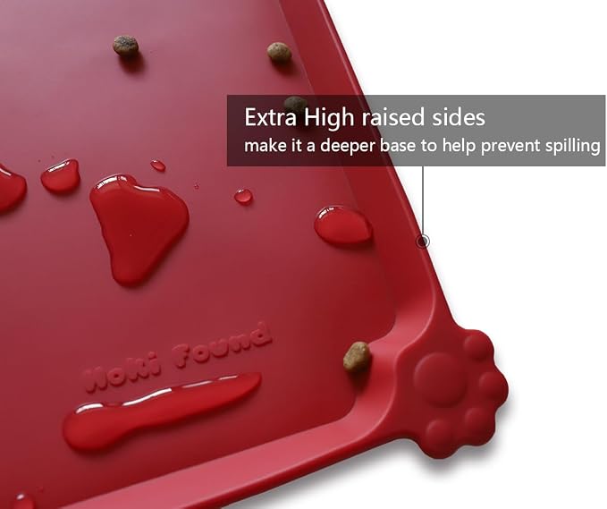 Hoki Found Silicone Pet Food Mats - Non Slip Dog Cat Bowl Mats - Classic Red - Image 2