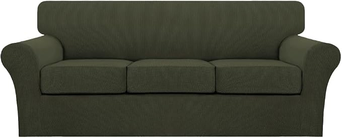 Turquoize 4 Piece Sofa Covers for 3 Cushion Couch Sofa Slipcover Soft Couch Cover for Dogs-Washable Sofa Furniture Cover with 3 Individual Cushion Covers (3 Cushion Sofa, Olive) by Turquoize