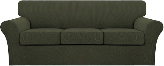 Turquoize 4 Piece Sofa Covers for 3 Cushion Couch Sofa Slipcover Soft Couch Cover for Dogs-Washable Sofa Furniture Cover with 3 Individual Cushion Covers (3 Cushion Sofa, Olive) by Turquoize
