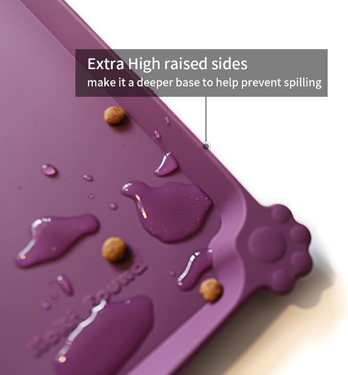 Hoki Found Silicone Pet Food Mats - Non Slip Dog Cat Bowl Placemats - Waterproof Dog Cat Food Mats for Carpet - Eggplant - Image 2