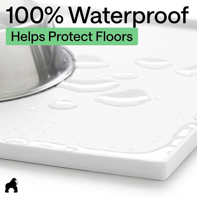 GORILLA GRIP 100% Waterproof Raised Edge BPA Free Silicone Pet Feeding Mat, Dog Cat Food Mats Contain Spills Protects Floors, Placemats for Cats and Dogs Water Bowl, Pets Accessories 23x15 White - Image 4