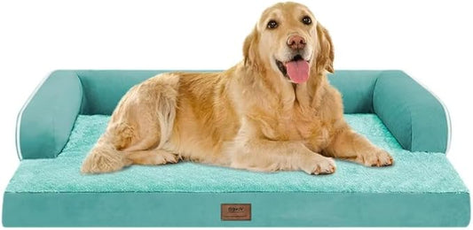 MEKIY Orthopedic XL Dog Bed with Bolster for Extra Large Size Dogs | Pillow Support for Neck Relief, Egg Crate Foam, Skin-Friendly Surface, Waterproof Liner, Anti-Slip Bottom, 42 x 30 Inch by Mekiy