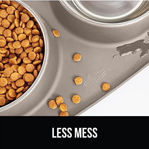 Gorilla Grip Cat and Dog Bowls Feeding Mat Set and Stainless Steel Metal Dog Bowl Set of 2, 2 Cup Raised Edge Feeding Mat Set, 2 Cup Heavy Duty Stainless Steel Bowls, Both Beige, 2 Item Bundle - Image 3