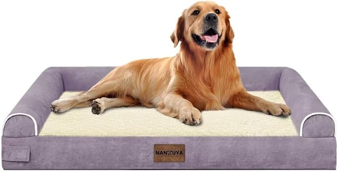 NANUYA Orthopedic Dog Bed for X-Large Dogs, 40 x 32 Inch, Purple | Egg crate foam for joint support, 3-sided bolster pet sofa, waterproof lining, washable cover, and non-skid base - Image 8