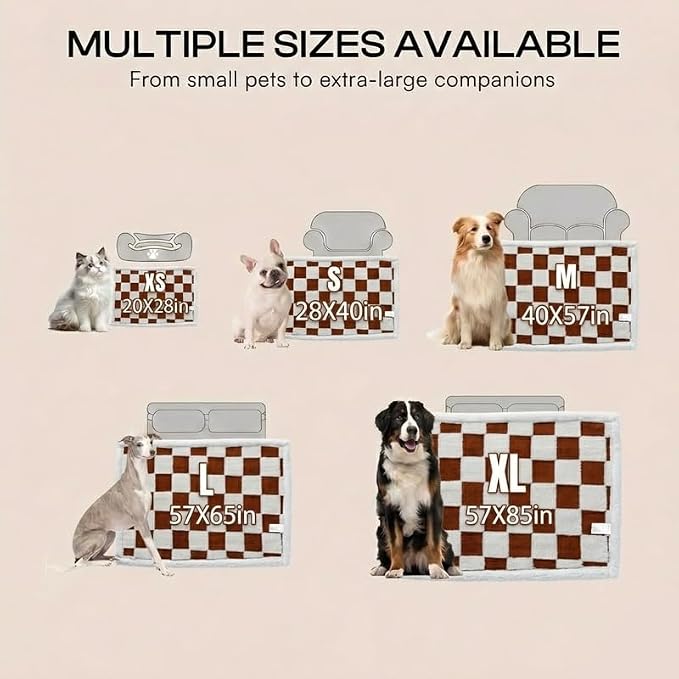 Waterproof Pet Blanket,Dog Bed Covers Couch Sofa Stylish Jacquard Pets Throw Blankets for Puppy Cats Washable Reversible Furniture Protection Covers (Coffee Check,L) - Image 8