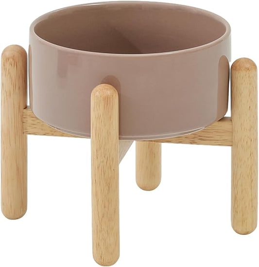 Havniva Elevated Dog Bowls Ceramic Dog Bowls with Stand, Dog Food Bowl | 6.1” Raised Dog Bowls with Non-Slip Wood Stand, Dog Food and Water Bowl Set, Dog Feeding Bowls for Small & Medium Dogs by Havniva