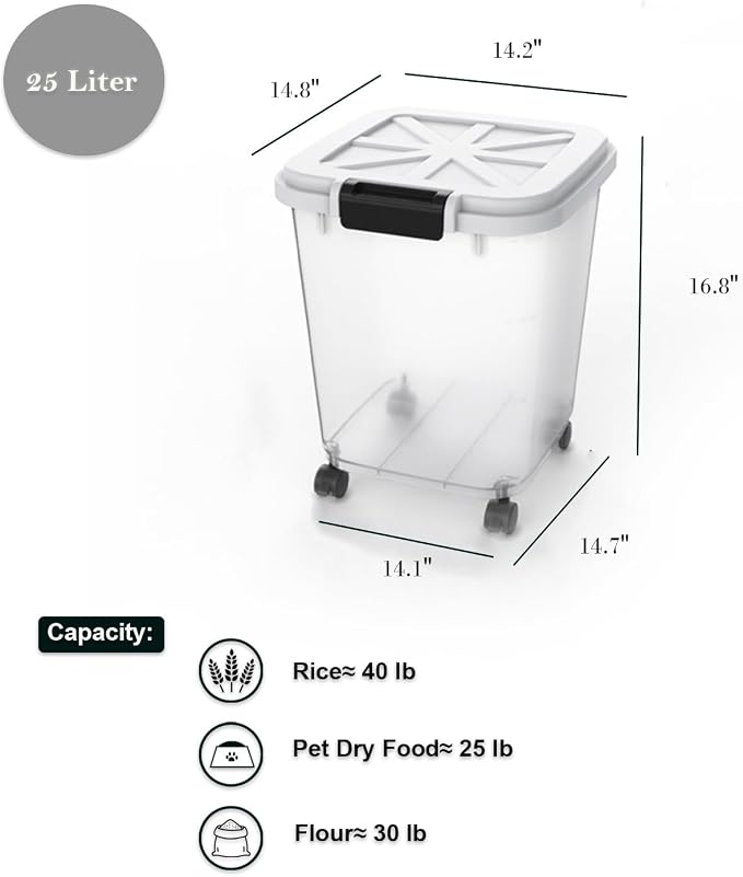 HANAMYA 40 LB Rice Storage Container with Measuring Cup, BPA free, For Rice | Grain | Pet Food | Flour, 2 count, Clear & Black - Image 3