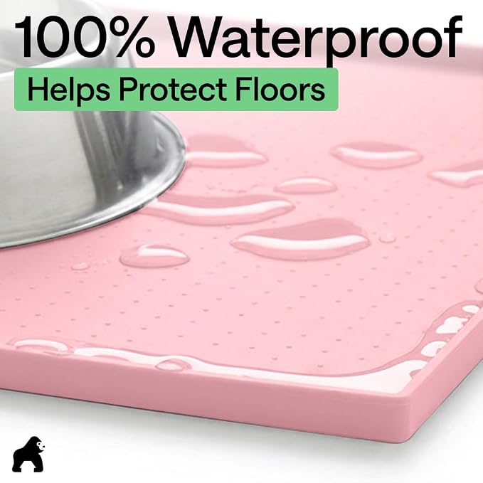 GORILLA GRIP 100% Waterproof Raised Edge BPA Free Silicone Pet Feeding Mat, Dog Cat Food Mats Contain Spills Protects Floors, Placemats for Cats and Dogs Water Bowl, Pets Accessories 18.5x11.5 Pink - Image 4