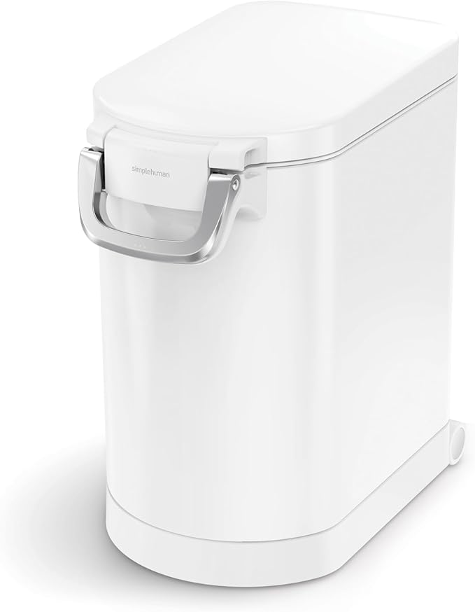 simplehuman Medium Pet Food Storage Container, Holds 25-29 lb / 11-13 kg of Dry Dog Food, Cat Food, or Bird Seed, Airtight Lock-Tight Lid with Magnetic Scoop, BPA-Free, White Steel by Unknown