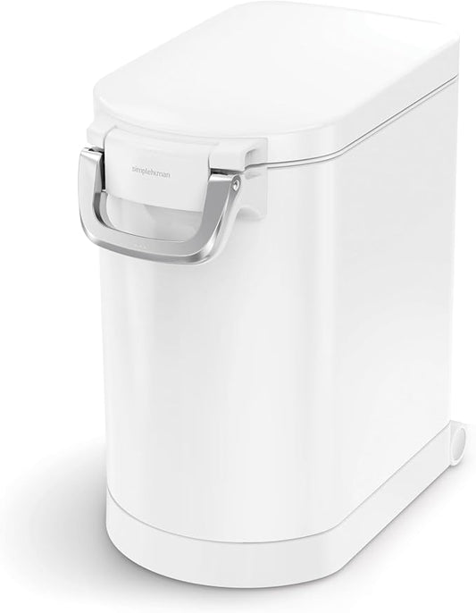 simplehuman Medium Pet Food Storage Container, Holds 25-29 lb / 11-13 kg of Dry Dog Food, Cat Food, or Bird Seed, Airtight Lock-Tight Lid with Magnetic Scoop, BPA-Free, White Steel by Unknown