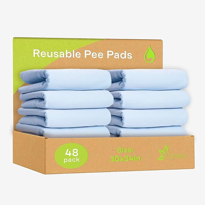 GREEN LIFESTYLE Washable Underpads for use as Incontinence Bed Pads, Reusable pet Pads, Great for Dogs, Cats, Bunny & Seniors (48 Pack - 30x34) Blue by GreenLifeStyle