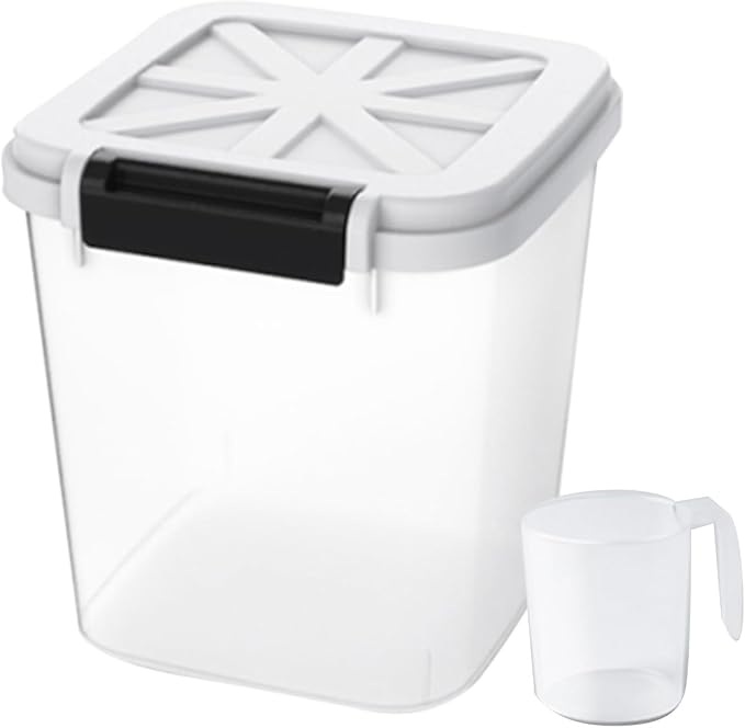 HANAMYA 20 LB Rice Storage Container with Measuring Cup, BPA free, For Rice | Grain | Pet Food | Flour, 1 count, Clear & Black by HANAMYA