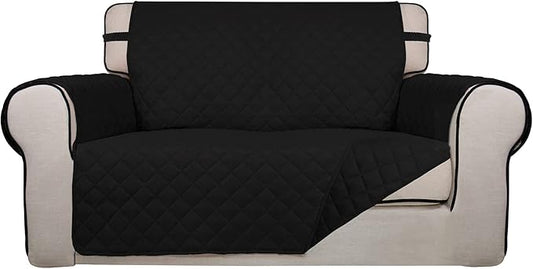 PureFit Reversible Quilted Couch Covers for Dogs Loveseat Sofa Cover 46.5” | Black/Black, Water Resistant Couch Protector, Washable Pet Couch Cover with Non Slip and Elastic Straps For Kids by PureFit