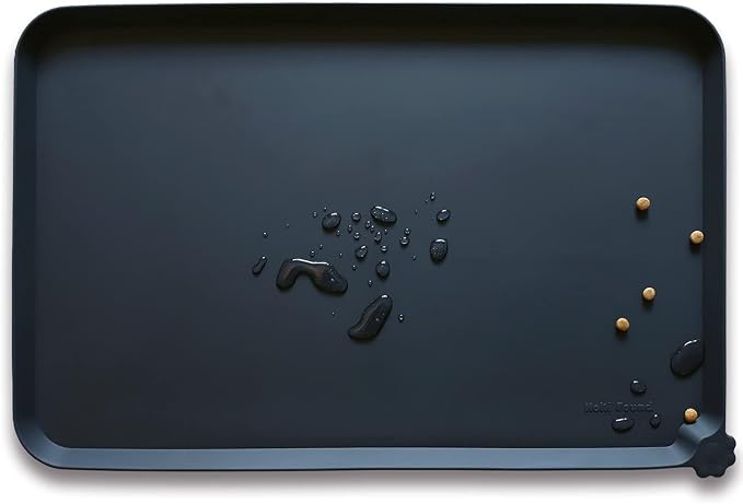 Hoki Found Silicone Pet Food Mats Tray - Non Slip Pet Bowl Mats Placemat - Dog Cat Feeding Mat - Waterproof Dog Food Mats -Pet Water Mats for Floors -Black by Hoki+Found