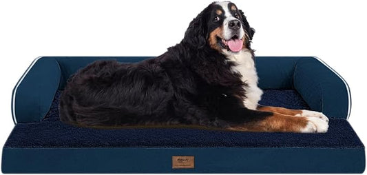 MEKIY Orthopedic Waterproof Jumbo Dog Bed with Bolster for Extra Large Dogs | Pillow Support for Neck Relief, Egg Crate Foam, Waterproof Liner, Anti-Slip Bottom, Removable Bolster Cover, 53 x 42 Inch by Mekiy