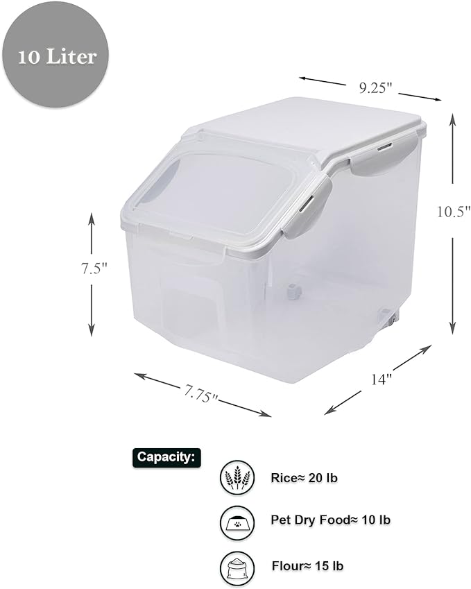 HANAMYA 10 Liter / 20 lbs Rice Storage Container with Measuring Cup, BPA free, For Rice | Grain | Pet Food | Flour, 1 count, Clear - Image 4