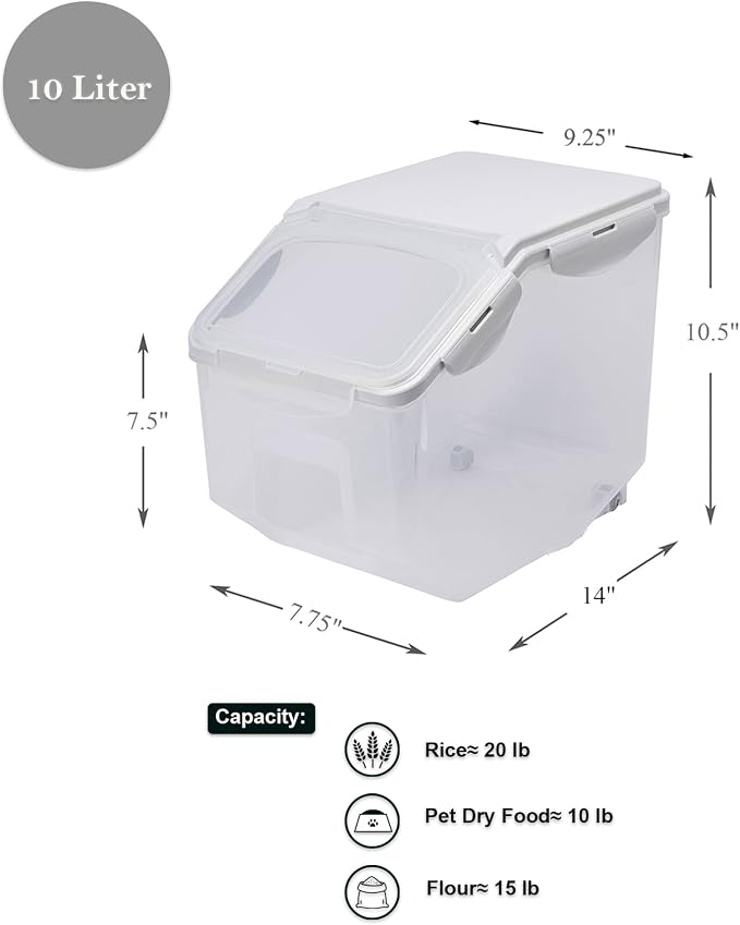 HANAMYA 10 Liter / 20 lbs Rice Storage Container with Measuring Cup, BPA free, For Rice | Grain | Pet Food | Flour, 1 count, Clear - Image 4