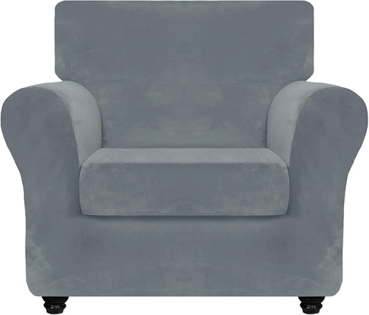ZNSAYOTX Luxury Velvet Chair Slipcovers with Arm 2 Piece Stretch Chair Covers for Living Room Thick Soft Armchair Slipcover Anti Slip Pet Friendly Furniture Protector (Light Grey),30"-47"(1 Cushion) by ZNSAYOTX
