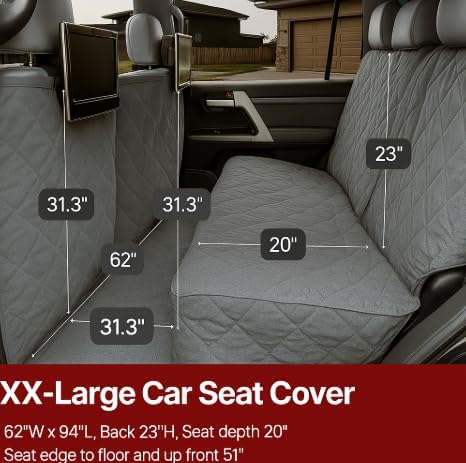 Formosa Covers Deluxe Full-Size Truck Crew Cab Dog Seat Cover – Water-Resistant, Anchor-Secured Back Seat & Floor Protector – Fits F-150, Ram 1500, Silverado, Tundra CrewMax – XL 62″ × 94″, Grey - Image 3
