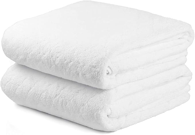 JML Microfiber Bath Towels Set of 2, 30 in x 60 in, White | Hanging Loop, Super Soft, Absorbent, Lint Free, Fade Resistant, Lightweight, Quick Dry, Use for SPA , Sauna, Salon Hair Wrap by JML