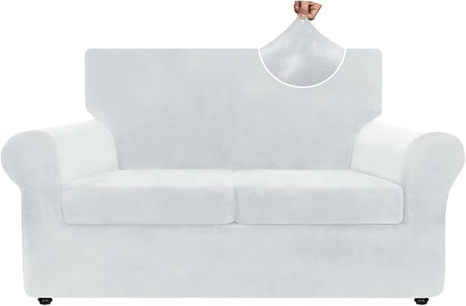 ZNSAYOTX Luxury Velvet Sofa Cover 3 Piece (57"-70") Stretch Loveseat Covers for 2 Cushion Couch Thick Soft Couch Slipcover with Non Slip Strap, Dog Pet Friendly Nice Furniture Protector (Silver Grey) by ZNSAYOTX