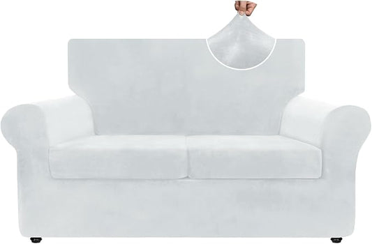 ZNSAYOTX Luxury Velvet Sofa Cover 3 Piece (57"-70") Stretch Loveseat Covers for 2 Cushion Couch Thick Soft Couch Slipcover with Non Slip Strap, Dog Pet Friendly Nice Furniture Protector (Silver Grey) by ZNSAYOTX
