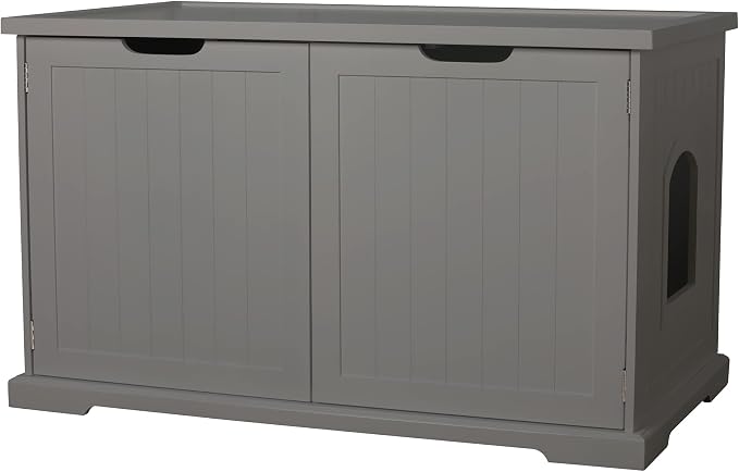 Merry Products Adjustable Pet Cat Washroom Storage Bench Furniture with Removable Partition Wall for All Size Litter Boxes, Gray by Merry+Pet
