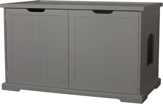 Merry Products Adjustable Pet Cat Washroom Storage Bench Furniture with Removable Partition Wall for All Size Litter Boxes, Gray by Merry+Pet