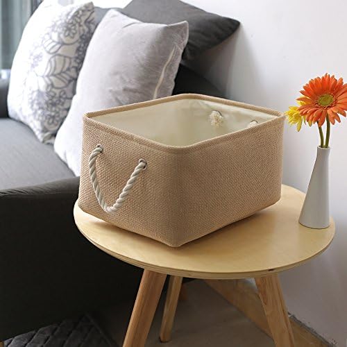 TheWarmHome Decorative Basket Rectangular Fabric Storage Bin Organizer Basket with Handles for Clothes Storage (Beige, Medium-1Pack,13.8L*9.8W*6.7H) - Image 7