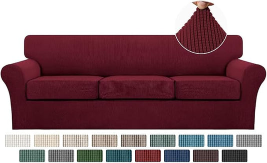 Turquoize 4 Piece Sofa Covers For 3 Cushion Couch Sofa Slipcover Soft Couch Cover For Dogs-Washable Sofa Furniture Covers With 3 Individual Large Cushion Covers Feature Thick Fabric(XL Sofa, Burgundy) by Turquoize