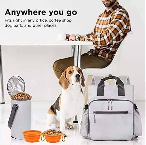 Dog Travel Bag - Dog Backpack Organizer - Pet Travel Kit Airline Compliant - Includes Large Pad, Food Canister and Bowls (Gray, Paw Prints) - Image 6