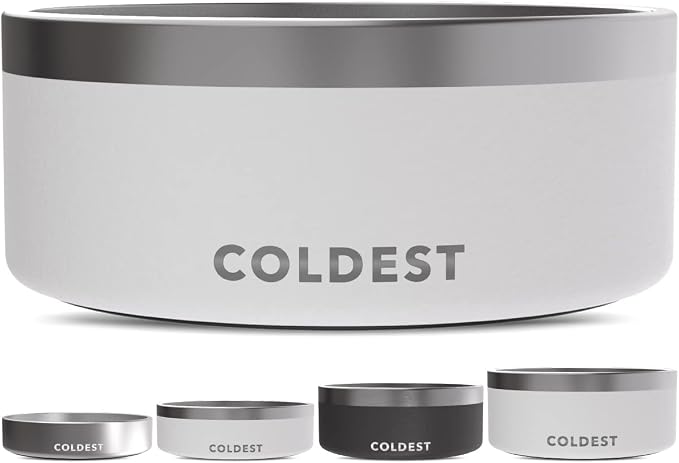 Coldest Dog Bowl - Anti Rust Metal, Non Slip, 3 Layers Insulated Stainless Steel Dog Bowls - Spill Proof & Heavy Duty - Water Bowl for Dogs, Cats & Pets, Dish Washer Safe (100 oz, Epic White) by Coldest