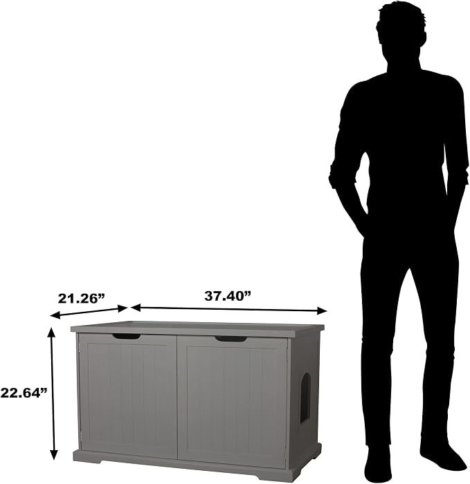 Merry Products Adjustable Pet Cat Washroom Storage Bench Furniture with Removable Partition Wall for All Size Litter Boxes, Gray - Image 2