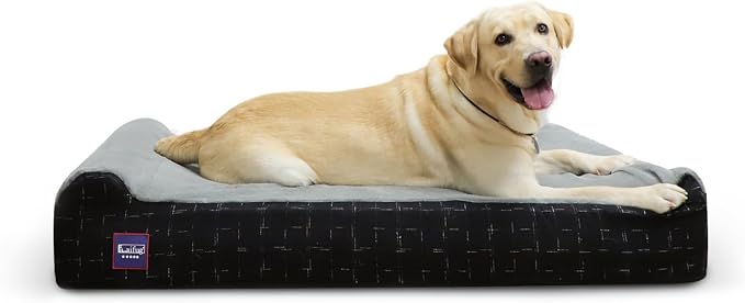 Laifug Orthopedic Dog Beds for Large Dogs,7" Memory Foam Dog Beds,Durable Water Proof Liner Removable and Washable, Nonskid Bottom, Black Grid Grey 50"x36"x10" by Laifug