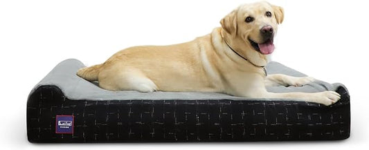 Laifug Orthopedic Dog Beds for Large Dogs,7" Memory Foam Dog Beds,Durable Water Proof Liner Removable and Washable, Nonskid Bottom, Black Grid Grey 50"x36"x10" by Laifug