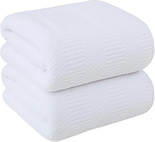 JML Bath Towels Set, Large Microfiber Body Towel for Adult, 2 Pack, 30" x 60", Oversized, Soft, Super Absorbent, Fast Drying, Use for Sport, Fitness, Yoga, Fleece Diamond Cross Grid White by JML