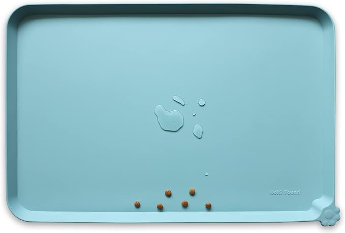 Hoki Found L Silicone Non Slip Pet Food Tray - Dog Cat Bowl Mats - Waterproof Dog Cat Food Mats for Carpet - Light Turquoise by Hoki+Found