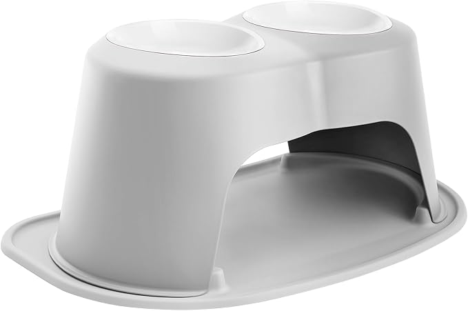 WeatherTech Double High Pet Feeding System w/Plastic Dog/Cat Bowls - 12" High Stand Light Grey (PDHC6412LGLG) by WeatherTech