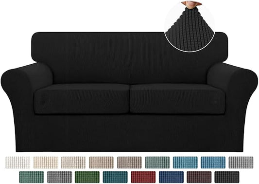 Turquoize 3 Piece Sofa Covers For 2 Cushion Couch Sofa Slipcover Soft Couch Cover For Dogs-Washable Sofa Furniture Covers With 2 Individual Cushion Covers, Feature Thick Fabric (2 Cushion Sofa, Black) by Turquoize