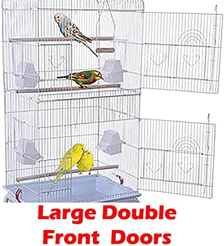 38-Inch Double Roof Top Large Flight Bird House Cage | Toys & Climbing Ladder, For Cockatiels Parakeets Aviary Budgie Finch Lovebird Canary, Travel Cage, Side Nest Box Doors - Image 4