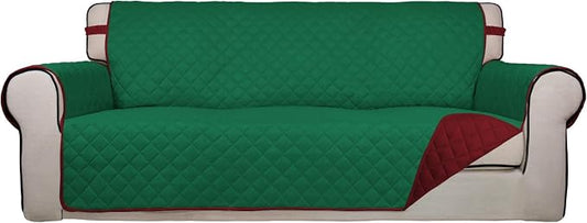 PureFit Reversible Quilted Couch Covers for Dogs Oversized Sofa Cover 78” | Green/Red, Water Resistant Couch Protector, Washable Pet Couch Cover with Non Slip and Elastic Straps For Kids by PureFit